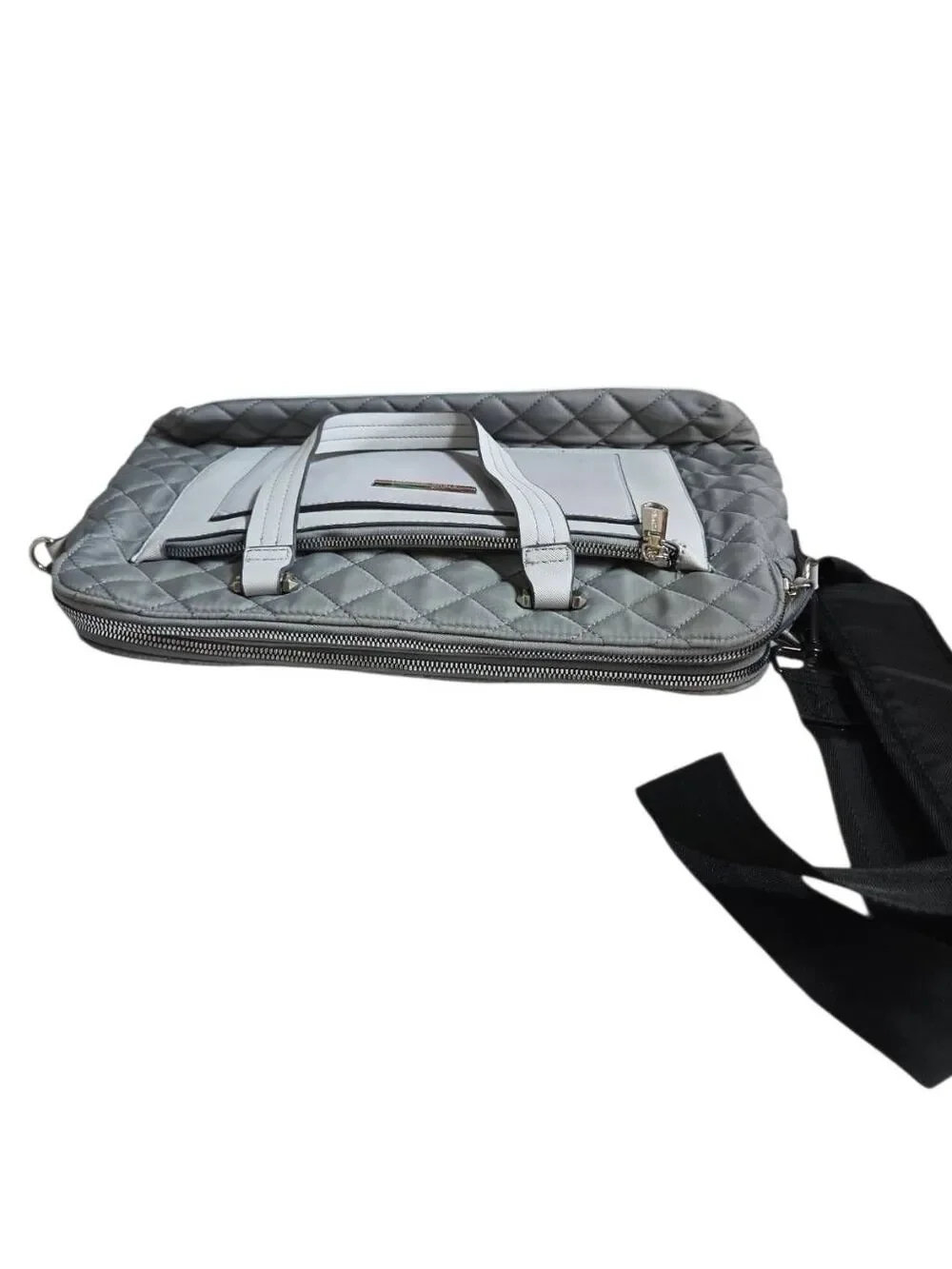 Steve Madden Quilted Grey Laptop Tote Bag Crossbody Travel Briefcase